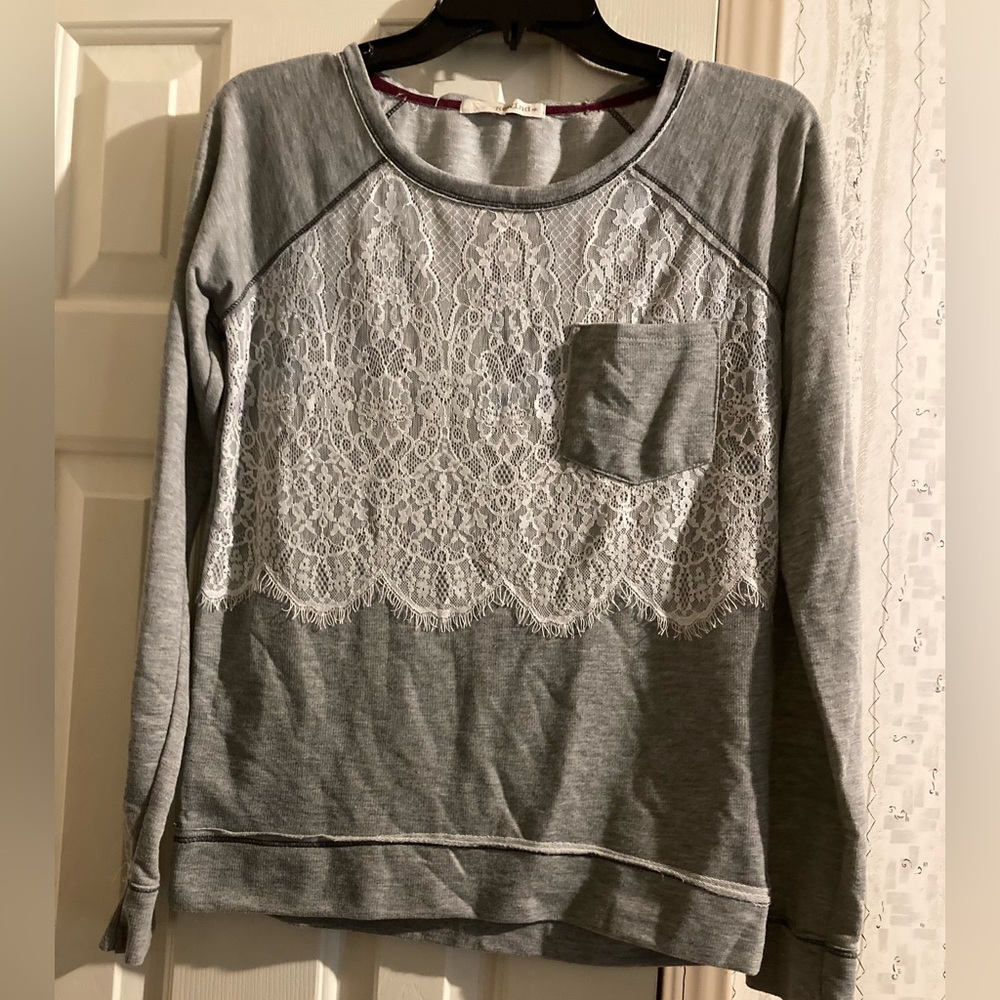 Ladies Size Small Rewind Gray and White Lace  Sweatshirt